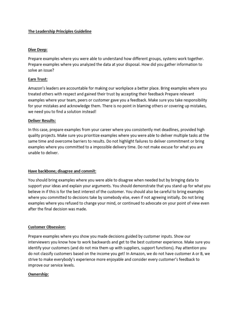 Amazon Leadership Principles Guide | PDF | Leadership | Experience