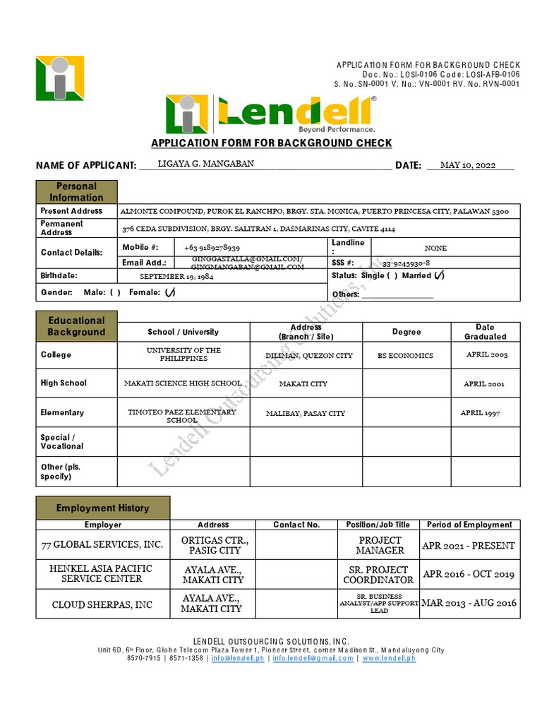 Background Check Application Form | PDF | Privacy