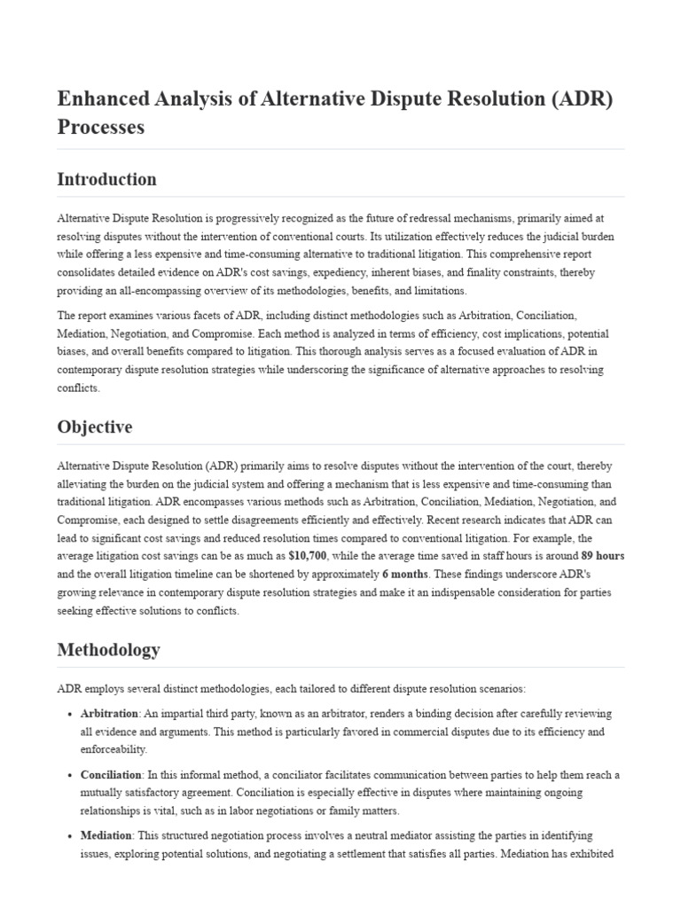 Overview of ADR Processes and Benefits | PDF | Alternative Dispute ...