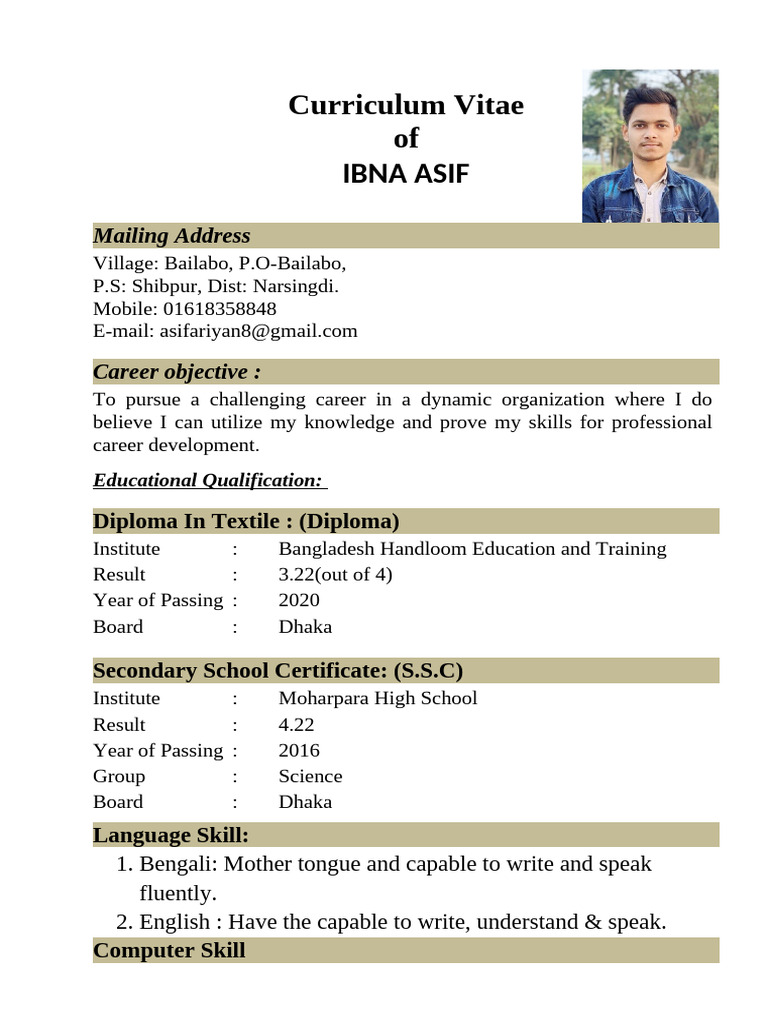 Curriculum Vitae Of: Ibna Asif | PDF