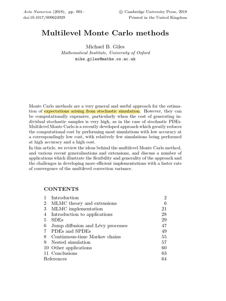 Multilevel Monte Carlo Methods Explained | PDF | Estimator | Monte ...