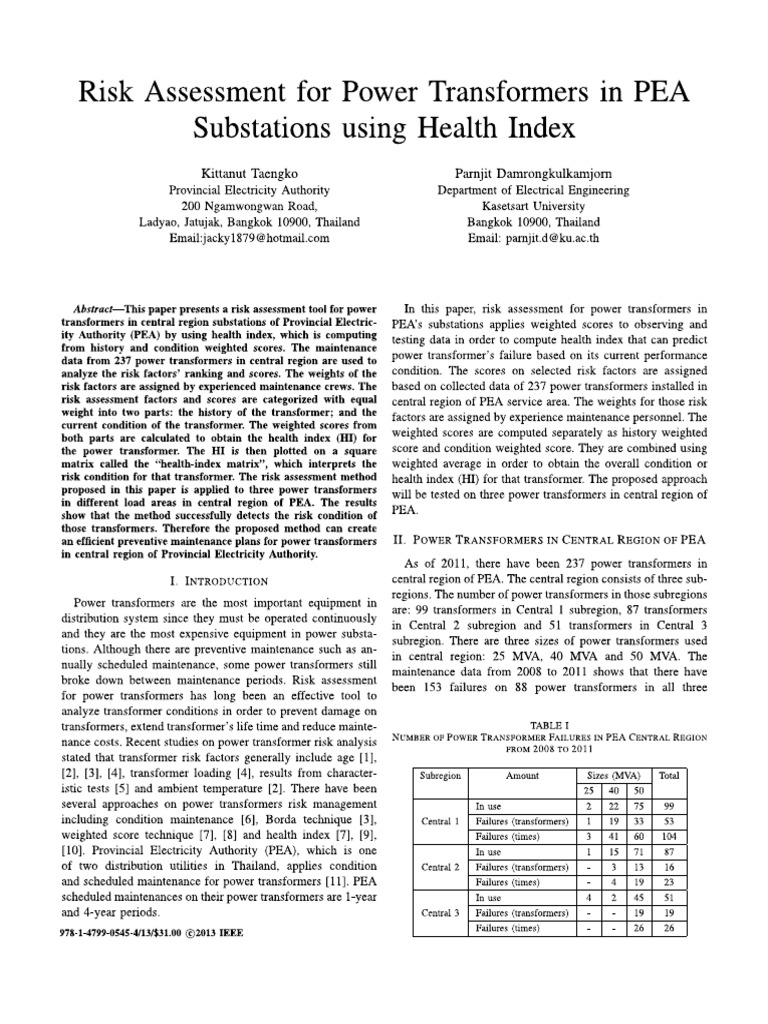 Risk Assesment Power Trans Health Index | PDF