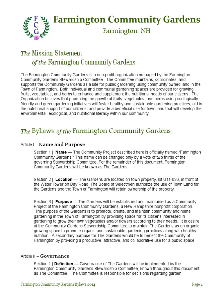 Farmington Community Gardens ByLaws 2013 Committee Quorum