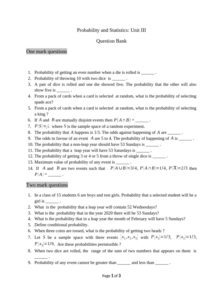 Class 10 Conditional Probability Questions | PDF | Probability | Odds