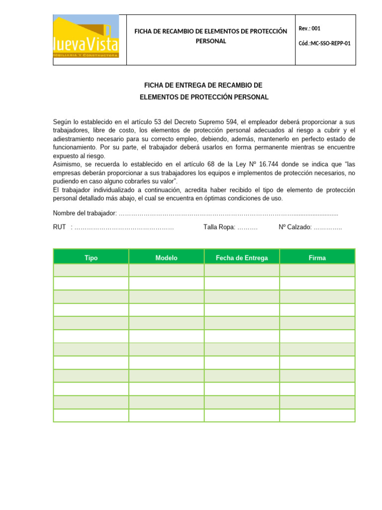 Registro de Recambio de Epp | PDF