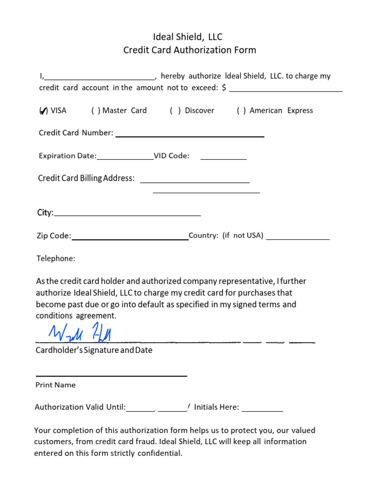 Credit Card Authorization Form | PDF
