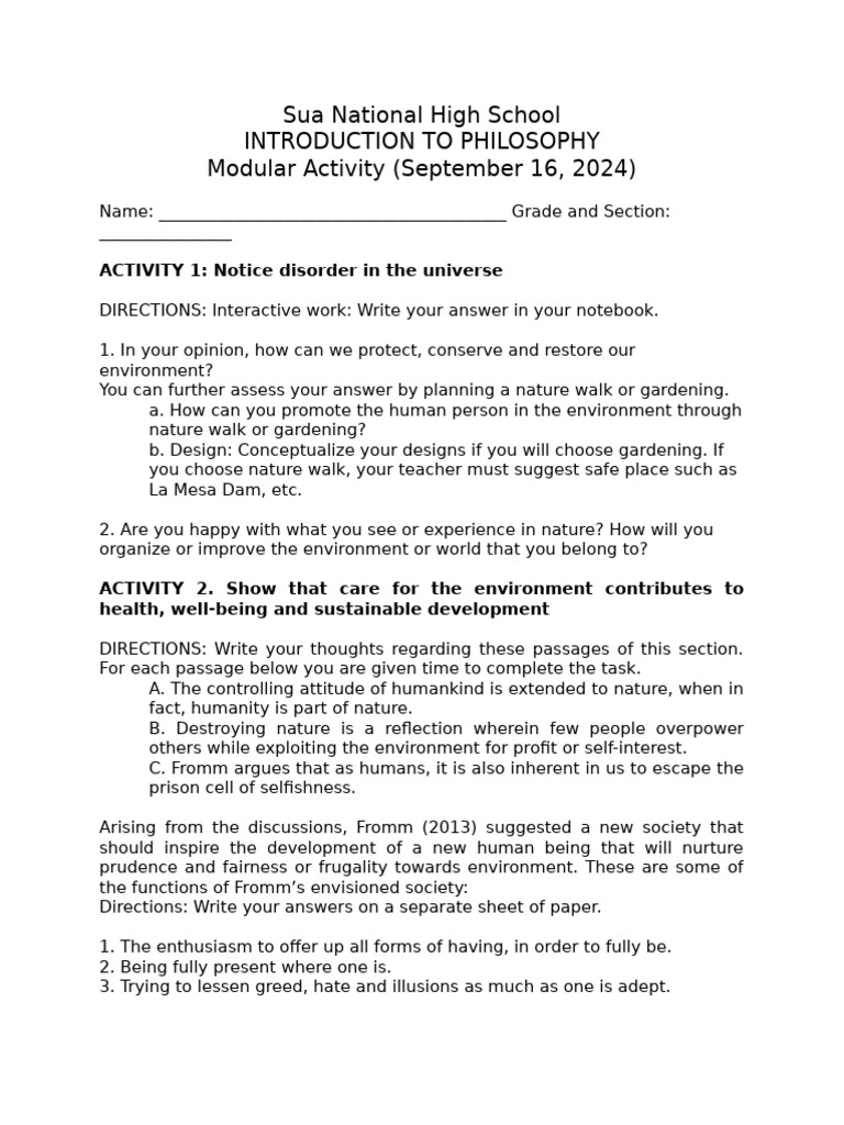 Modular Activity 9.16.2024 in Philosophy | PDF | Liberal Arts Education