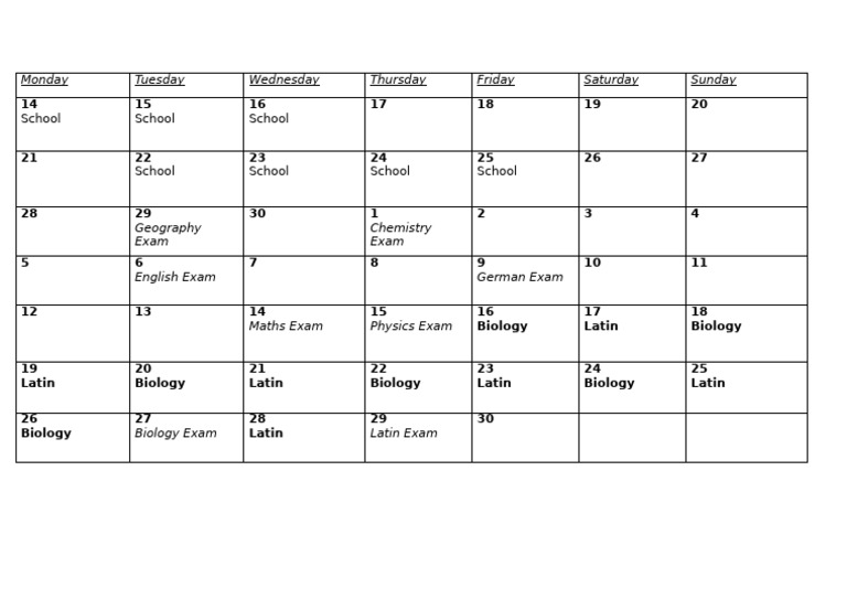 School Exam Schedule Overview | PDF