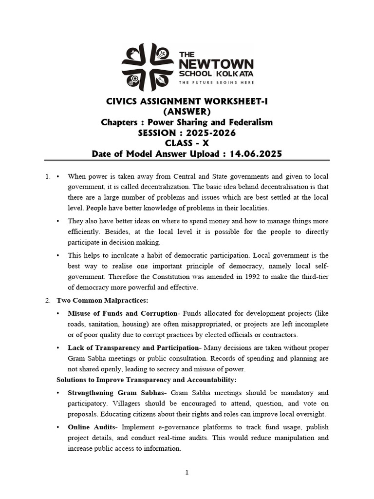 Civics Assignment: Power Sharing & Federalism | PDF | Minority Group ...