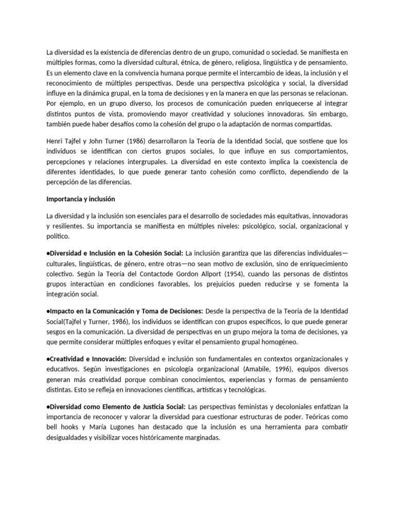 Diversidad e Inclusión: Claves para la Cohesión | PDF | Inclusión ...