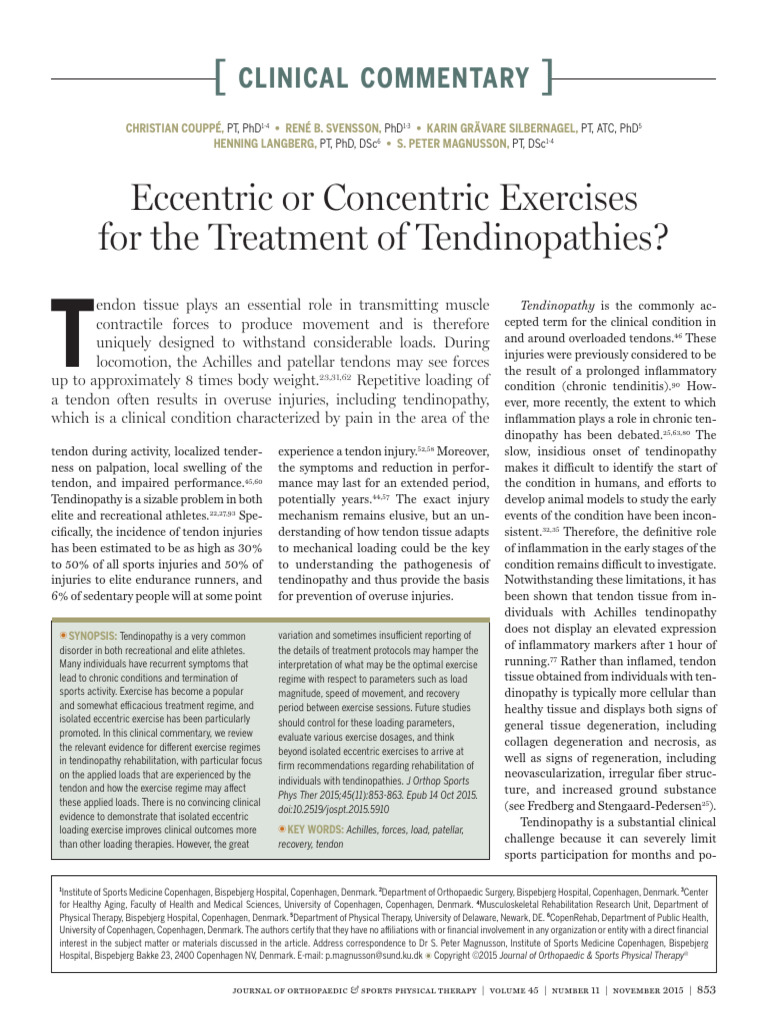 Eccentric vs. Concentric Exercises for Tendinopathy | PDF | Tendon
