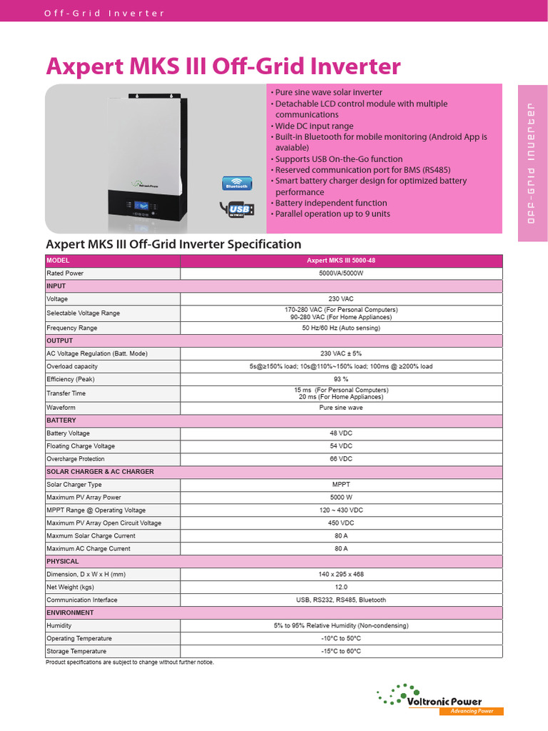 Ficha Tecnica Axpert Mks III 5000-48 Voltronic | PDF | Power Inverter ...
