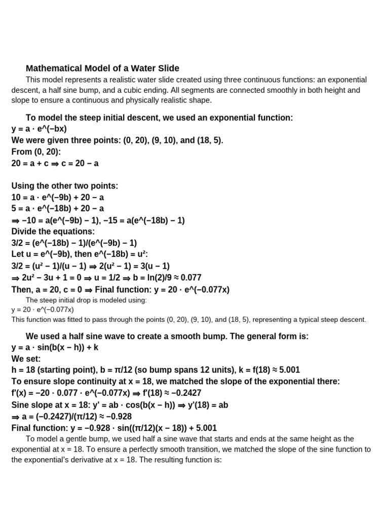 Water Slide Mathematical Model | PDF | Mathematical Relations | Mathematics