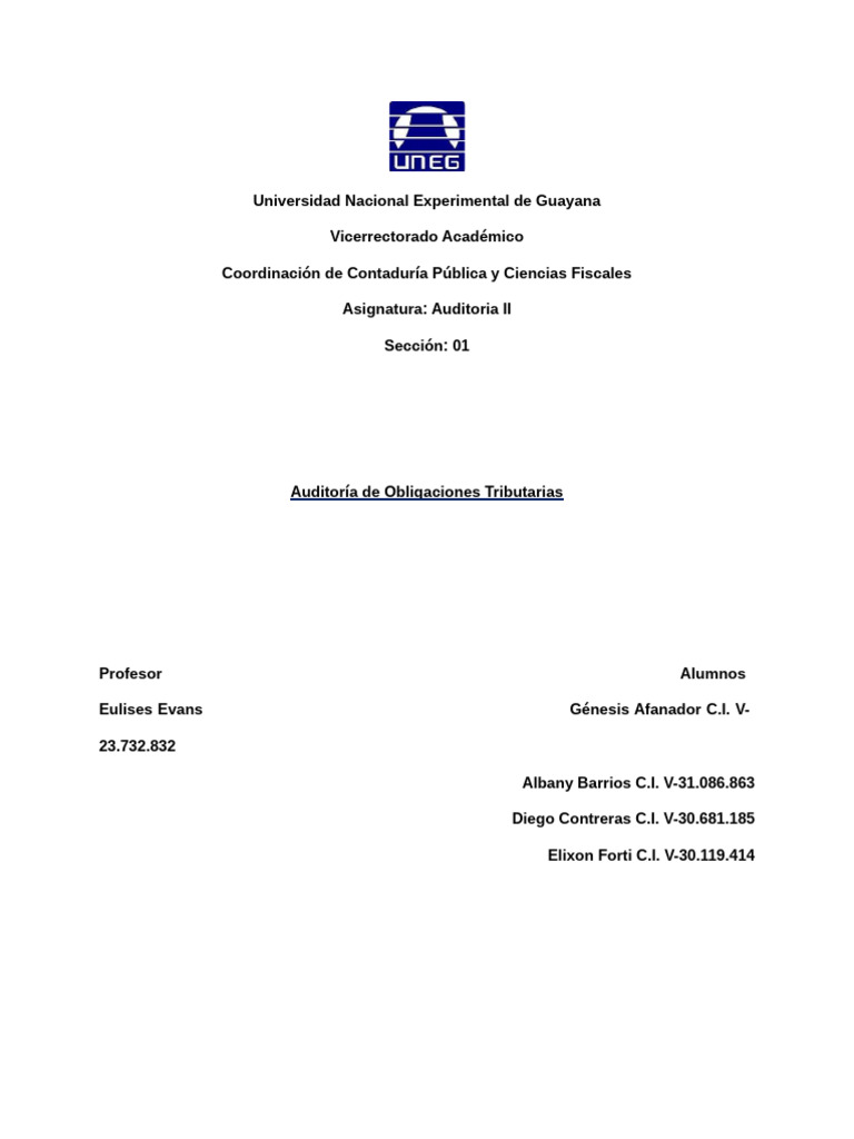 Auditoría de Obligaciones Tributarias en Venezuela | PDF | Auditoría ...