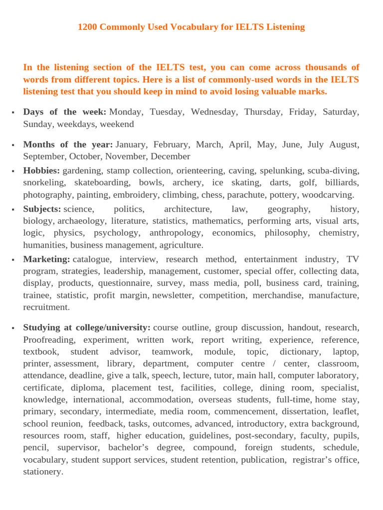IELTS Listening: 1200 Common Words | PDF | Coal