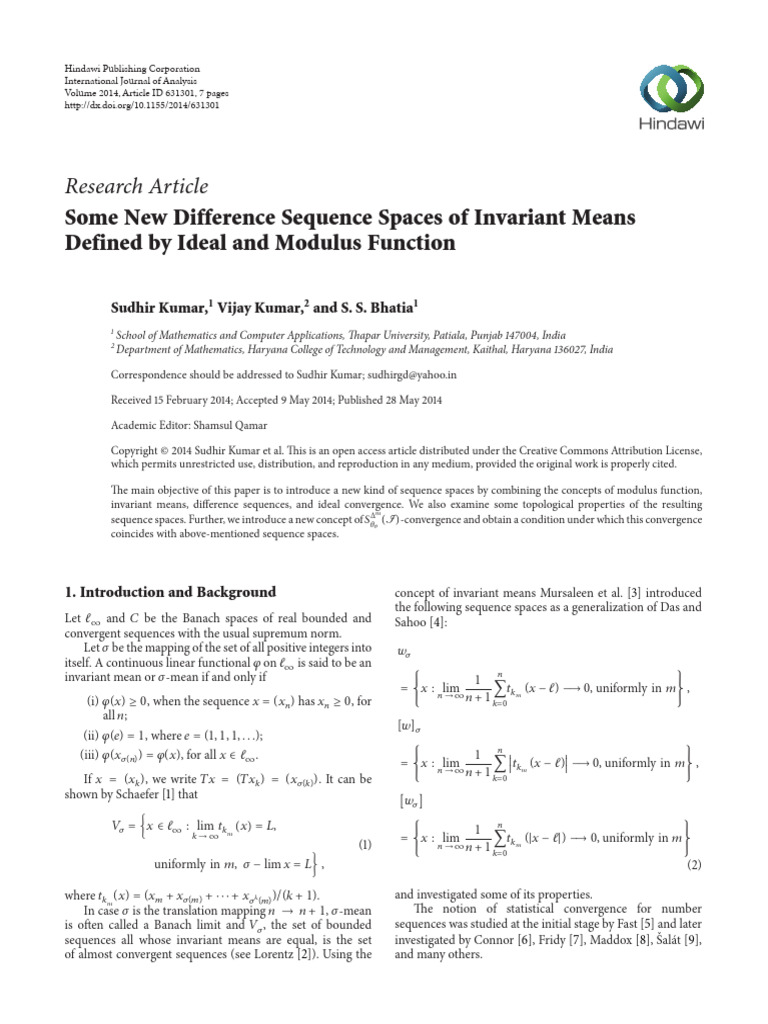 Research Article: Some New Difference Sequence Spaces of Invariant ...