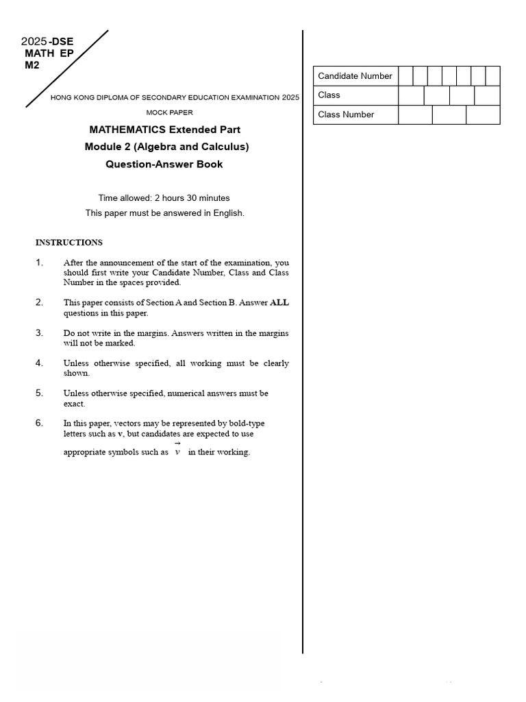 DSE 2021 Math Extended Part M2 Exam | PDF | Equations | Mathematics