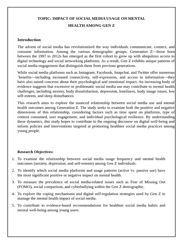 Social Media's Impact on Gen Z Mental Health | PDF | Social Media ...