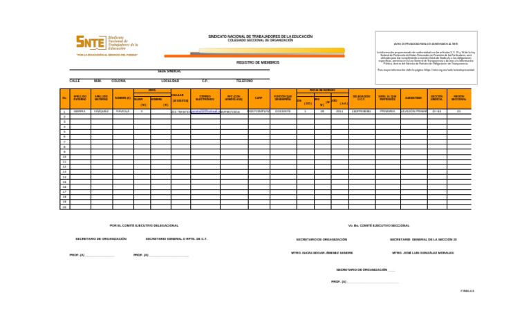 Registro de Miembros del SNTE | PDF