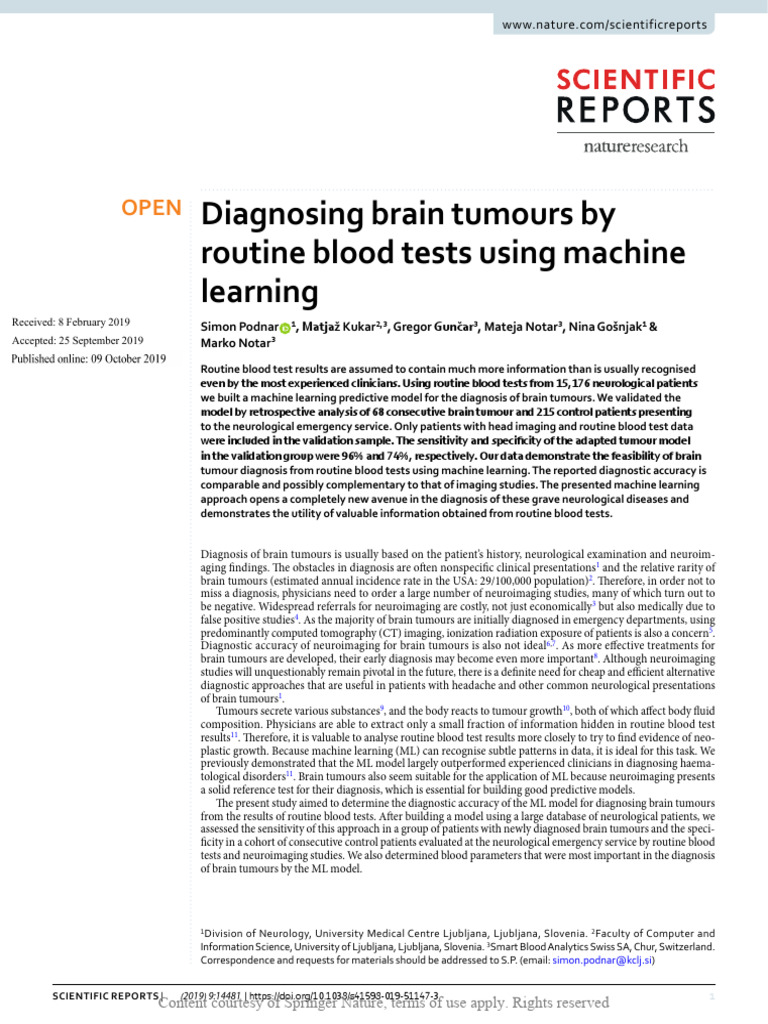 Machine Learning for Brain Tumor Diagnosis | PDF | Sensitivity And ...