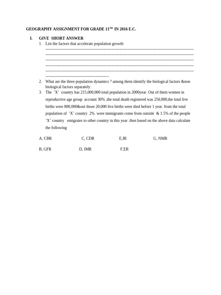 Geography Assignment For Grade 11TH in 2016 e | PDF