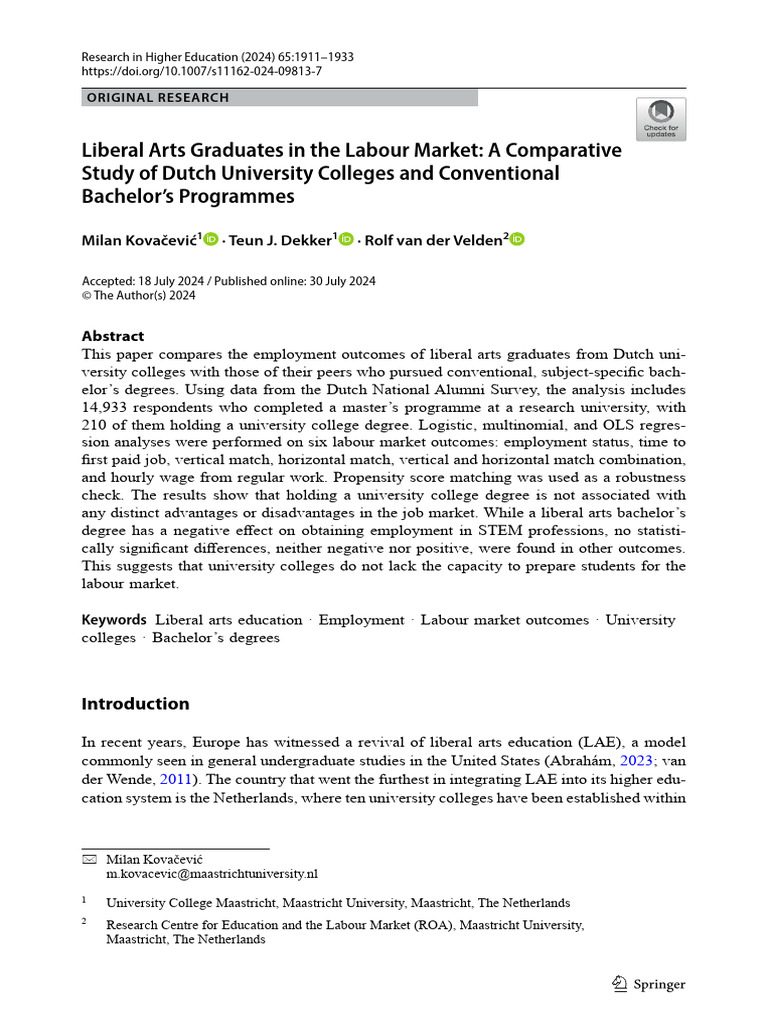 Liberal Arts Graduates' Job Market Outcomes | PDF | Cognition