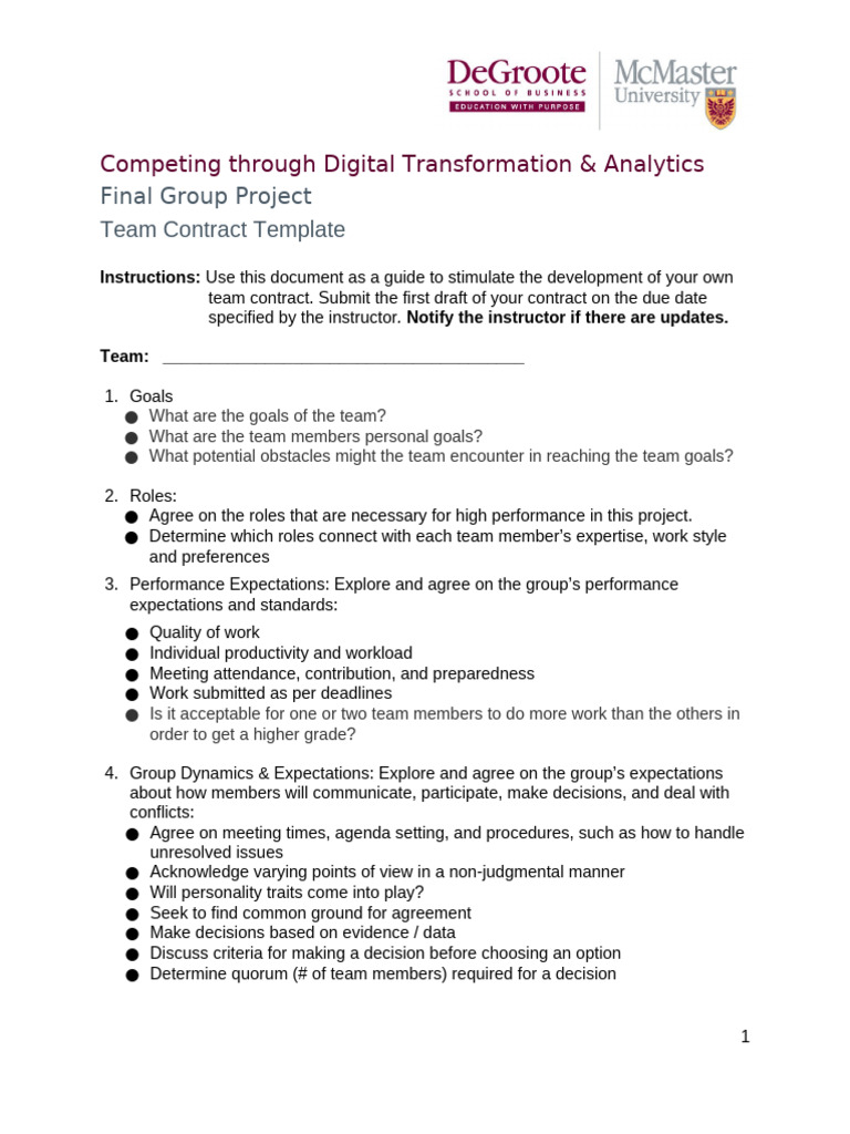Team Contract Template for Projects | PDF