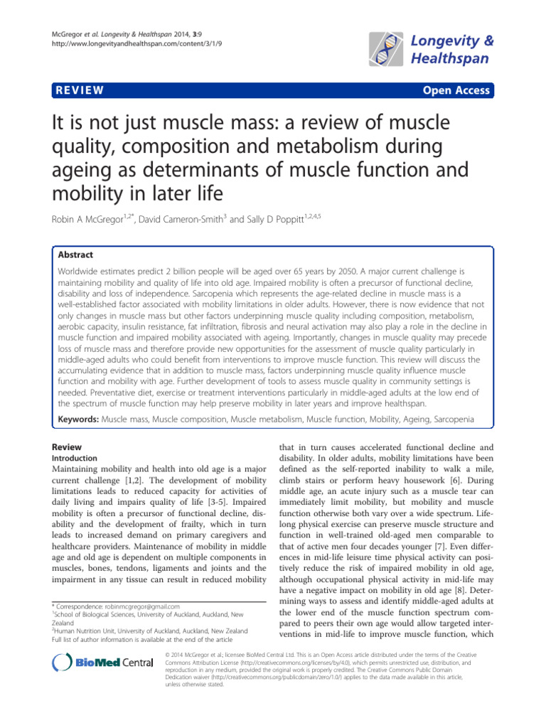 Muscle Quality and Mobility in Ageing | PDF | Skeletal Muscle | Insulin ...