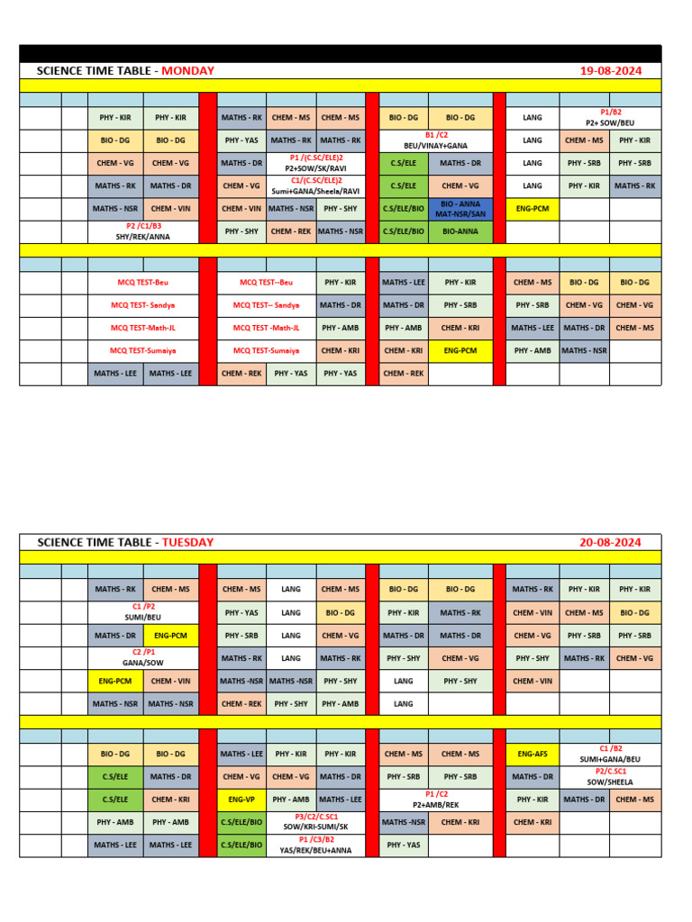 Science Timetable 19-08-2024 | PDF