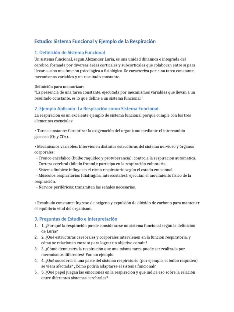 Respiración: Ejemplo de Sistema Funcional | PDF | Respiración | Cerebro