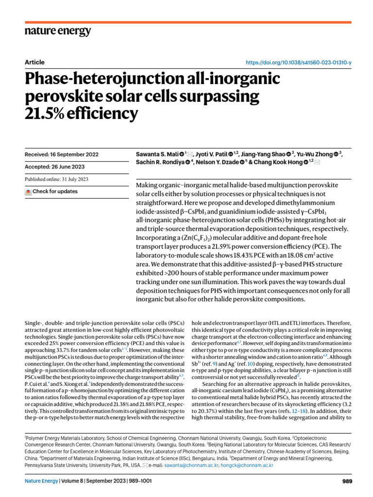 High-Efficiency All-Inorganic Solar Cells | PDF | Thin Film | Applied ...