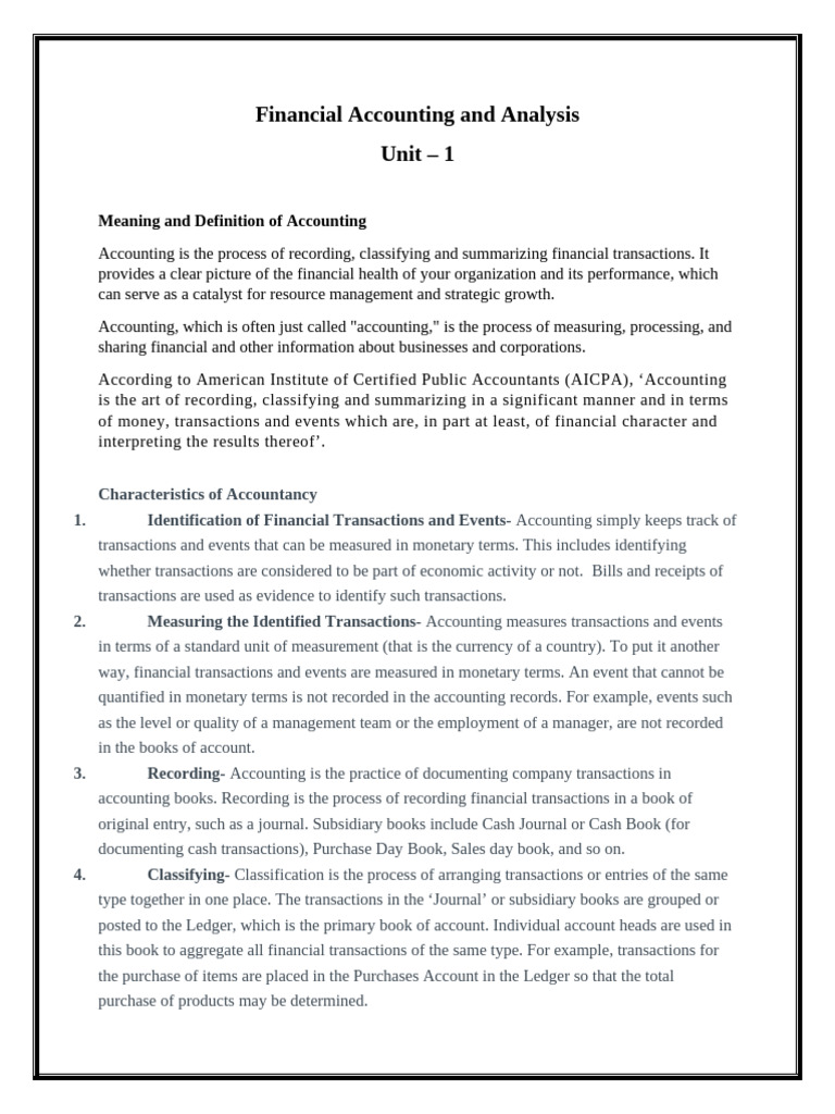 Financial Accounting and Analysis Notes | PDF | Debits And Credits ...