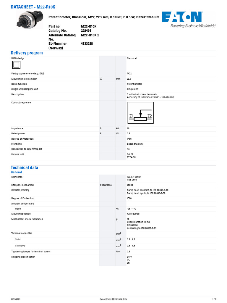 M22-R10K Potentiometer Datasheet | PDF | Insulator (Electricity ...
