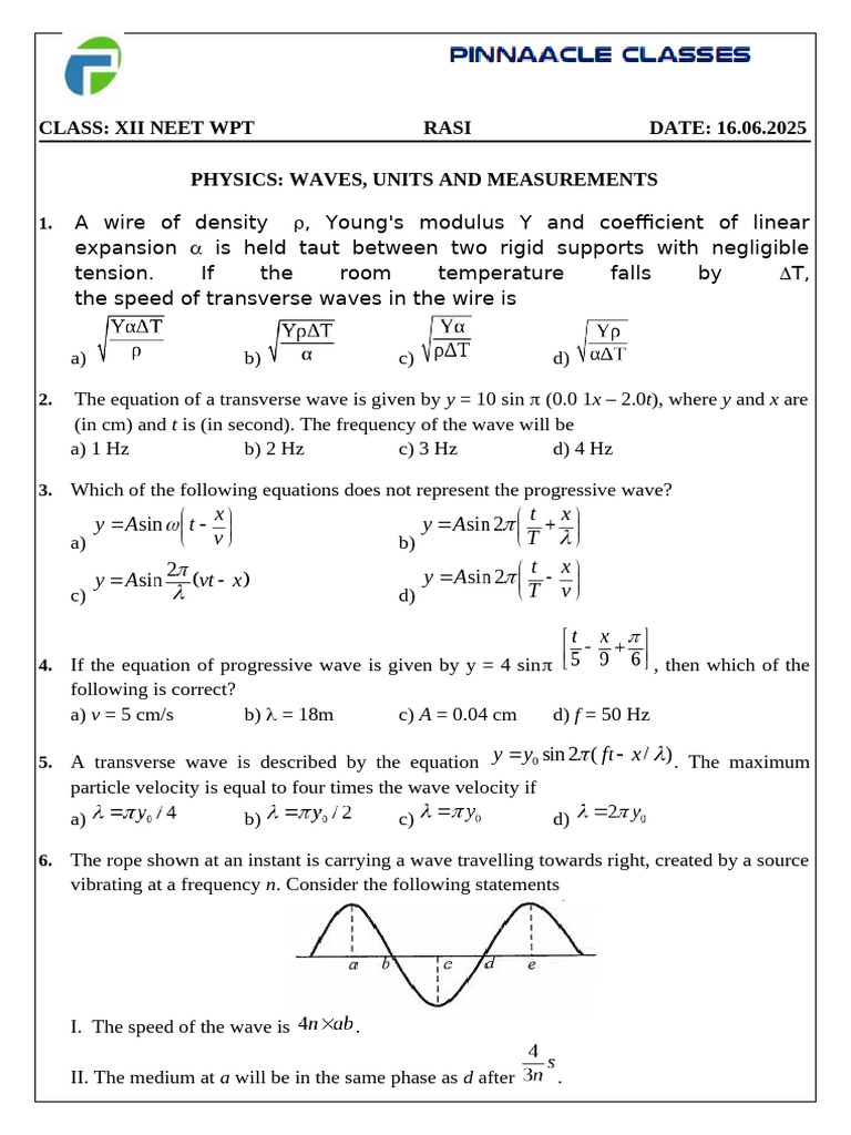 NEET XII Physics Waves & Measurements | PDF | Waves | Oscillation
