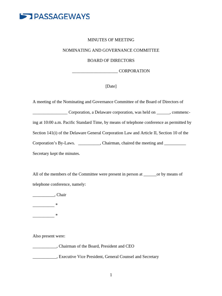 Nominating Committee Meeting Minutes | PDF | Committee | Board Of Directors