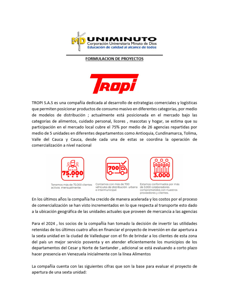 Proyecto de Expansión de TROPI S.A.S. | PDF | Bogotá | Economias