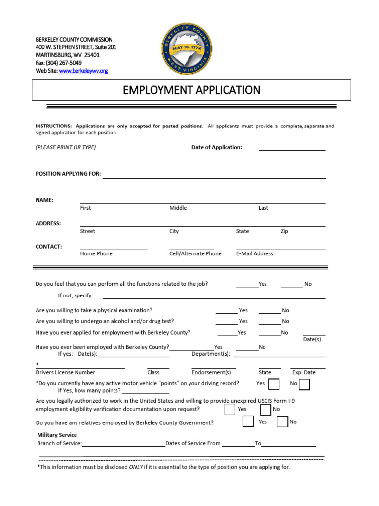 Berkeley County Employment Application | PDF | Race And Ethnicity In ...