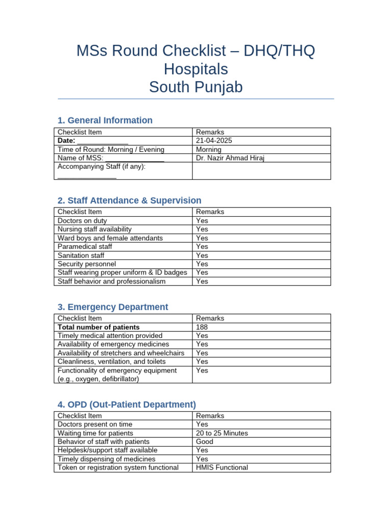 Hospital Inspection Checklist - South Punjab | PDF | Pharmacy | Hospital