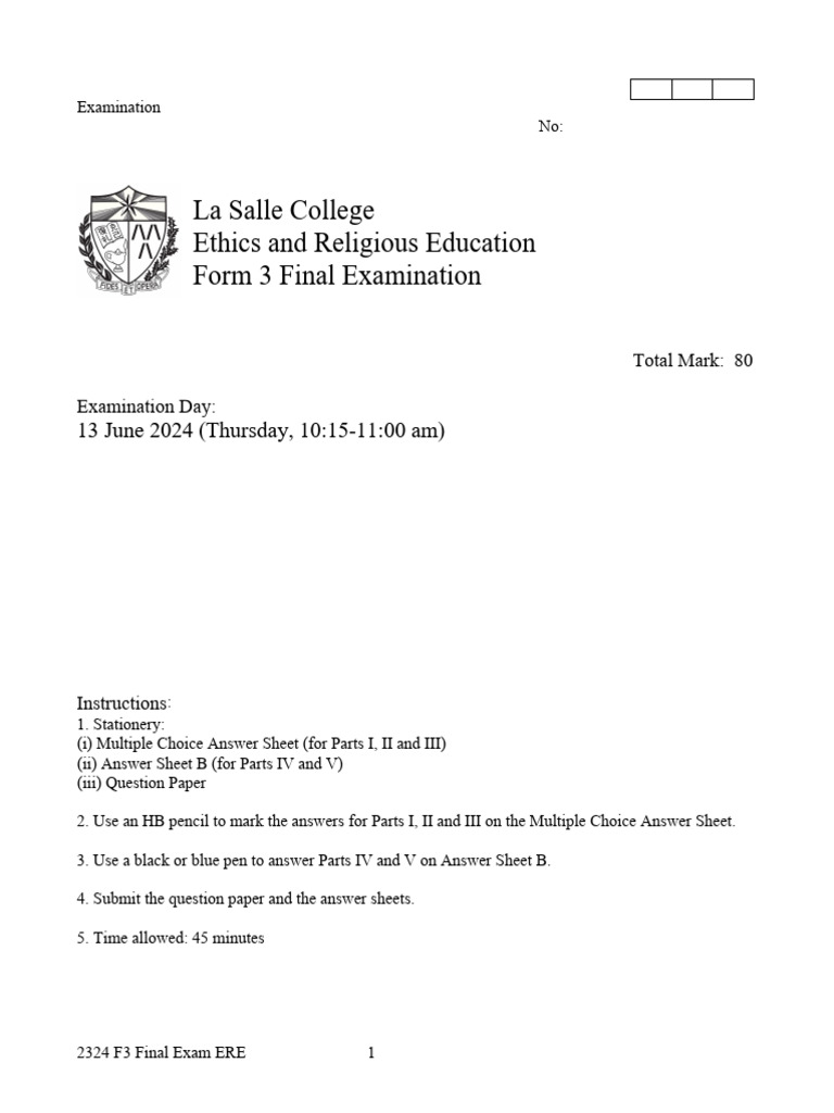ERE Form 3 Final Exam Guide | PDF | Jesus | Crucifixion Of Jesus