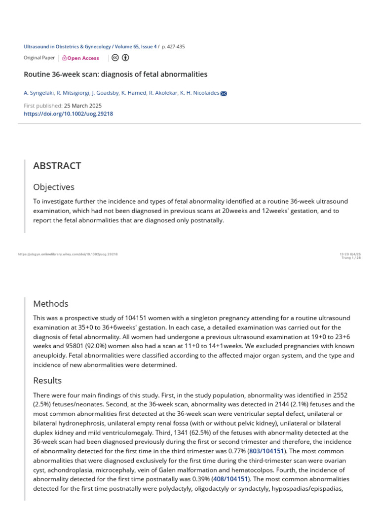 Routine 36 Week Scan - Diagnosis of Fetal Abnormalities - Syngelaki ...