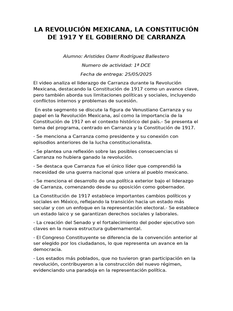 Carranza y la Constitución de 1917 | PDF | México | Constitución