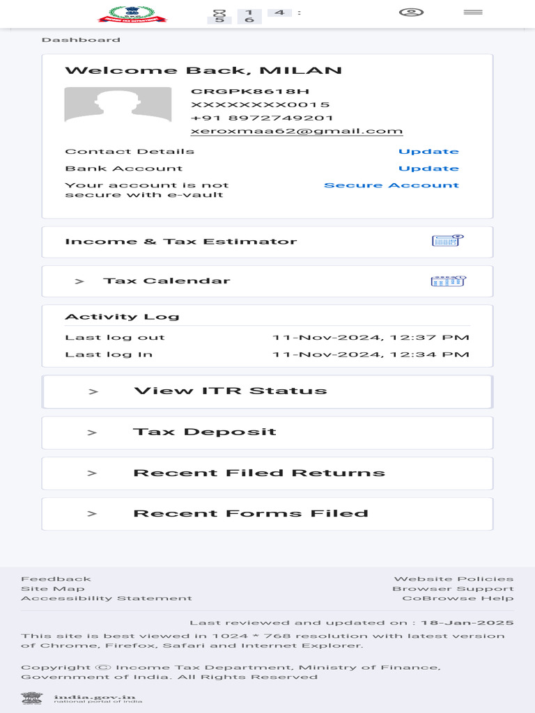 Income Tax Portal Dashboard Overview | PDF