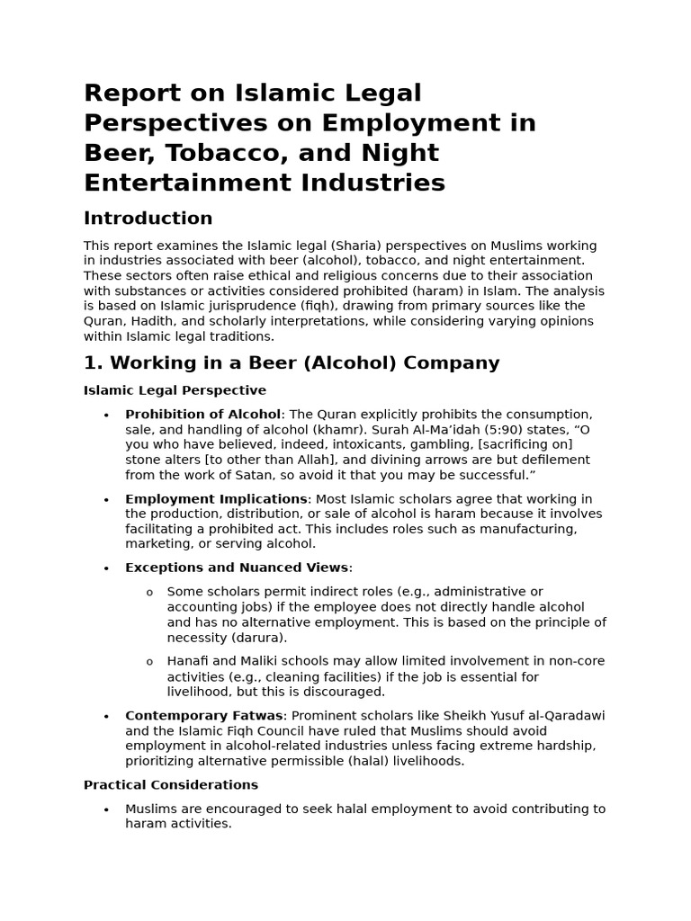 is working for a tobacco company haram Islamic Views on Employment in Haram Sectors | PDF | Sharia