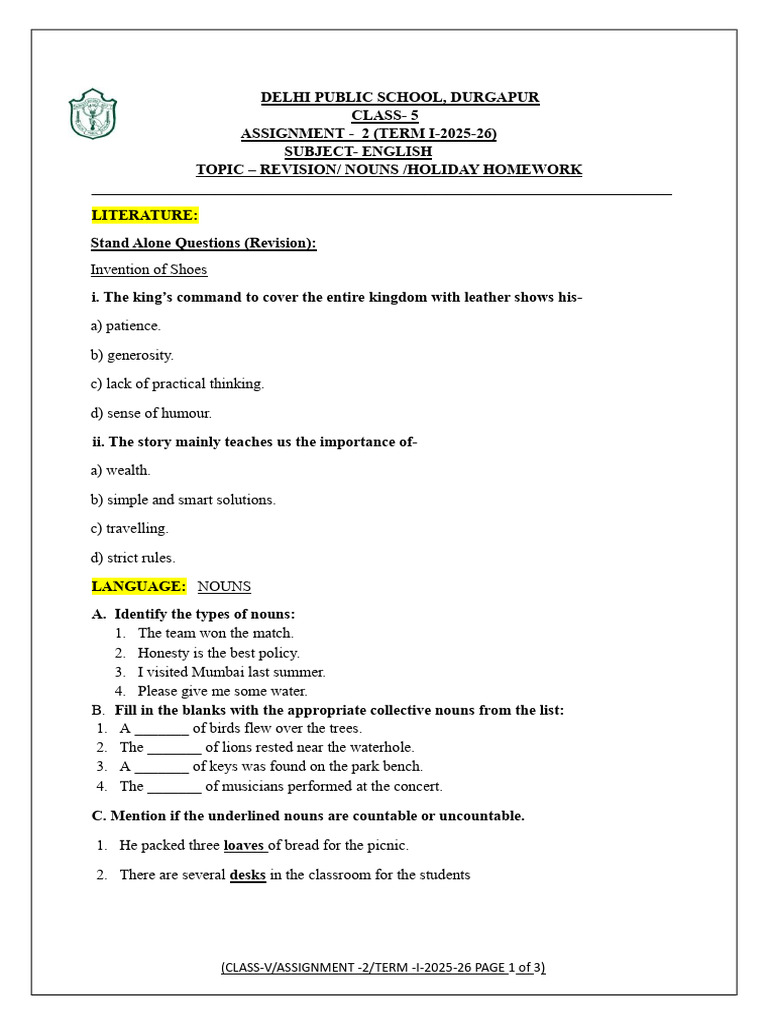 Class 5 English Assignment on Nouns | PDF | Vaccines | Vaccination