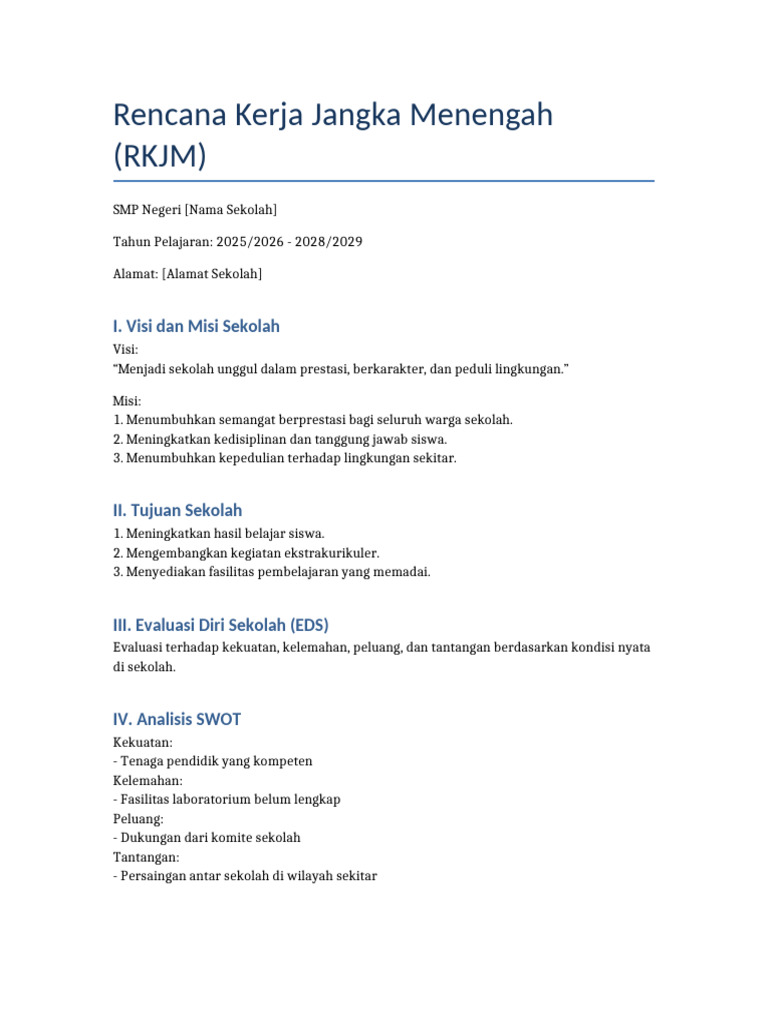 RKJM SMP 2025-2029: Rencana Strategis | PDF
