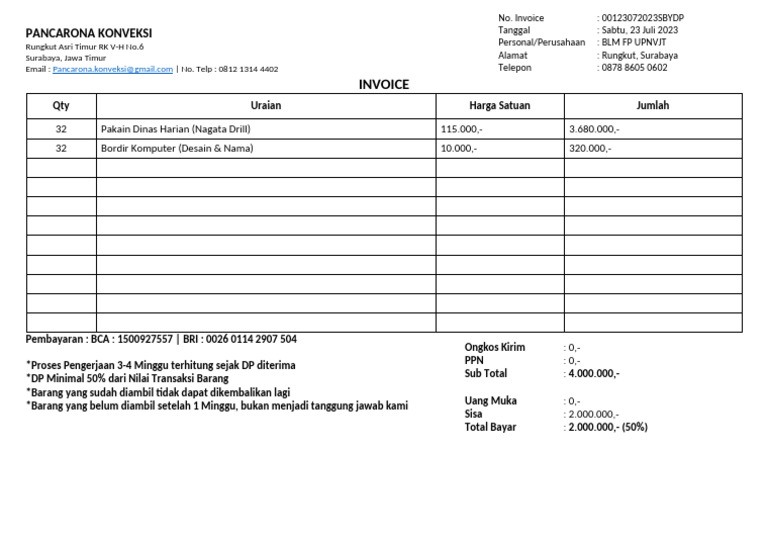 Invoice DP PDH BLM FP - 22!07!2023 | PDF