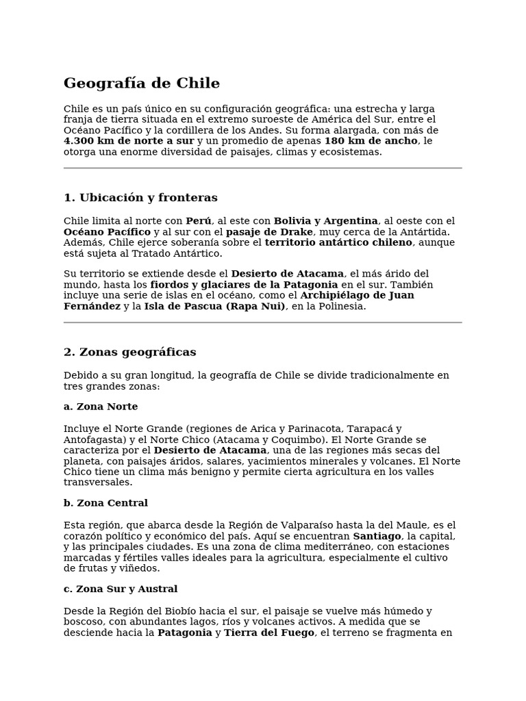 Geografía de Chile: Diversidad y Riesgos | PDF | Chile | Geografía Física