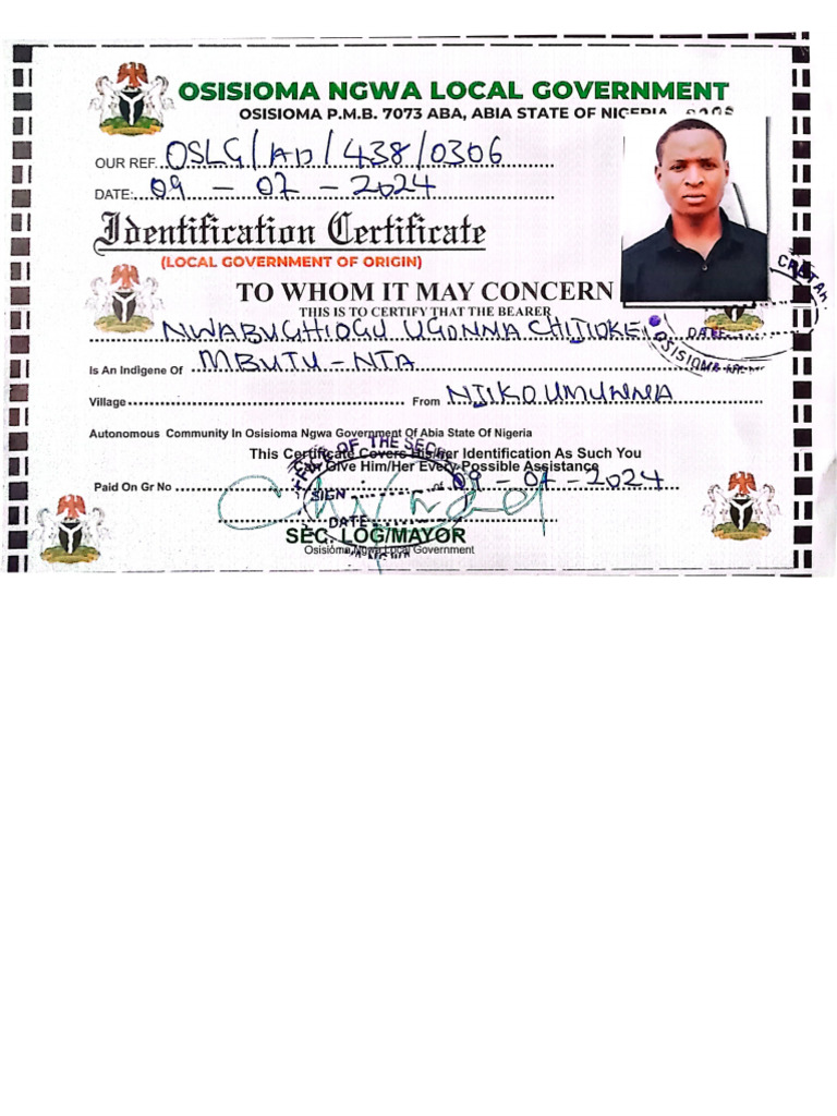 Ugonna LGA Certificate | PDF