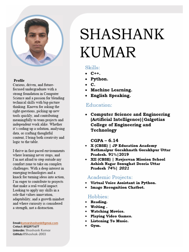 Computer Science Student Profile | PDF