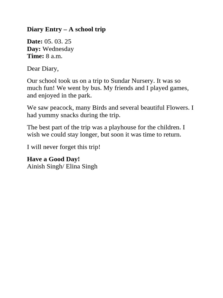 School Trip Diary Entry | PDF